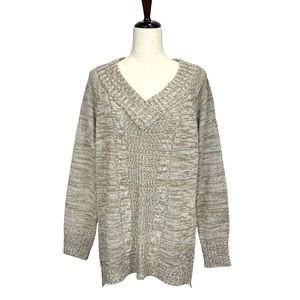 Jason Maxwell Neutral Cable Knit V-neck Sweater